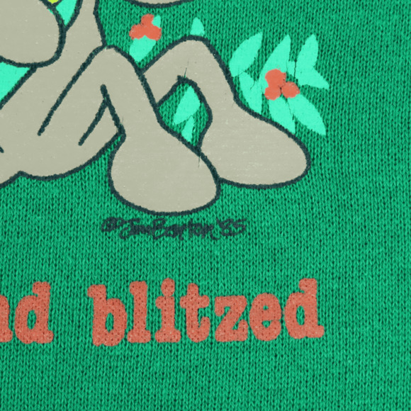 Vintage Christmas Sweater Adult MEDIUM Green 80s Reindeer Holidays Blitzed Xmas - Picture 3 of 7